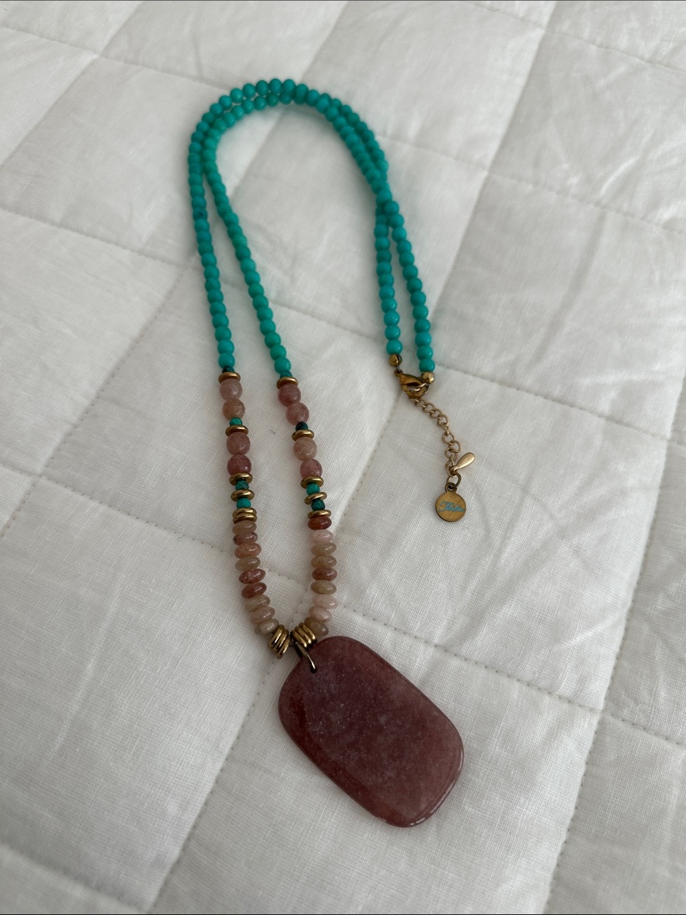 Turquoise Beaded Necklace with Rose Pendant by